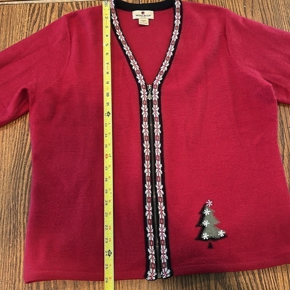 Vintage 100% Wool Christmas Woolwich Red Zipper Cardigan Embroidered Details XL - Picture 8 of 11